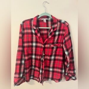 Victoria’s Secret Women’s Flannel Plaid Pajama Top Long Sleeve Button Up Size M